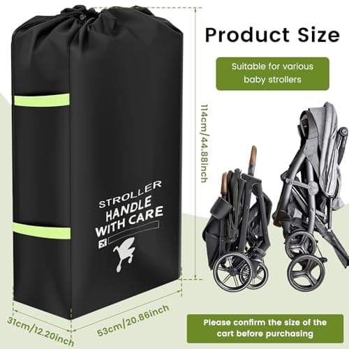 shaojian Stroller Bag for Airplane 114x53x31cm, 300D Oxford Cloth Pram Travel Bag for Airplane, Large Capacity Gate Check Stroller Bags with Hand Straps, Baby Travel Essentials, Black — view 2