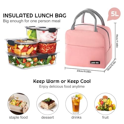 SUOXU Insulated Lunch Bag for Men Women Kids Cool Bag- Reusable Thermal Food Bag Ice Pack with Leak-Proof Liner, Cooler Tote for Work, School, Picnic & Travel (Pink-5L) — view 5