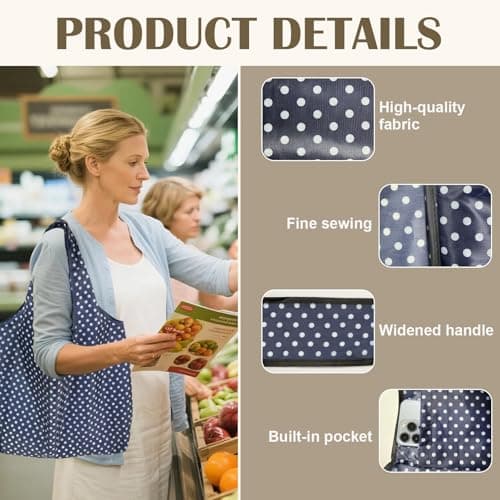 HapSmile 4 Pcs Reusable Shopping Bags Foldable, Fold Up Shopping Bag in Pouch Portable High Capacity, Foldable Shoppings Bag Waterproof for Daily Use, Travel, Picnic, 40 × 46cm — view 6