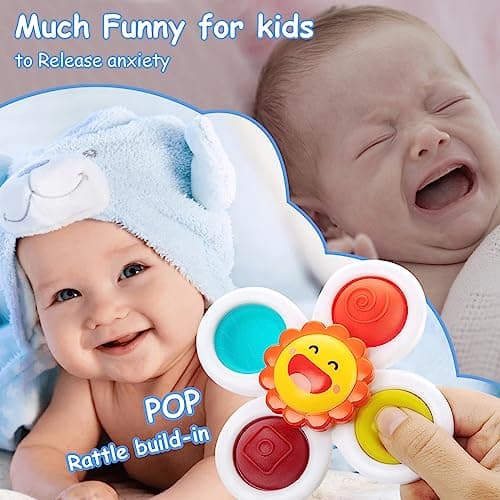 Yumuwind Suction Cup Spinner Toys, Spinners for Babies with Silicone Bubbles Kids for Bath and Window, Baby Sensory Spinner Toy Release Anxiety Travel Toys, Baby Bath Toys for 1+ Years Old… — view 3