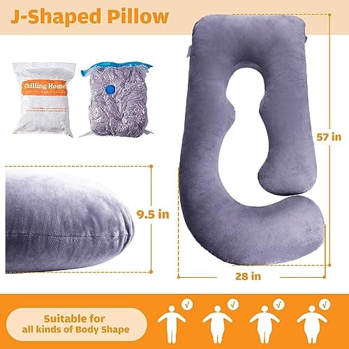 Chilling Home Pregnancy Pillow, 60 inches Full Body Pillow Maternity Pillow for Pregnant Women, Comfort U Shaped Zootzi Pillow with Removable Washable Velvet Cover(Grey, 60 x 28 inches, Full Size) — view 6