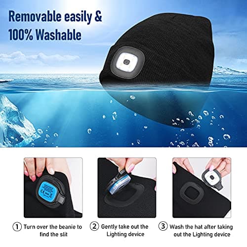 Abbicen Beanie Hat with Light Unisex Winter Headlight Hats LED USB Rechargeable Torch Cap Headlamp Flashlight Head Gift for Women Men — view 2