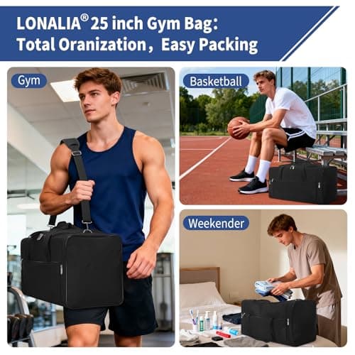 LONALIA 54L Large Holdall Duffle Bag for Men - 25 inch Weekend Overnight Bags for Travel Gym Sports (Black) — view 5