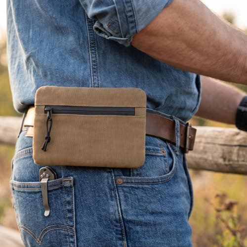 Sorcristy Belt Zipper Pouches for Men Women Compact EDC Pouch (Brown) — view 4