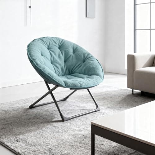 Portable Soft Moon Chair Folding Camping Chair Cozy Reading Chair Sheep Wool Accent Stool for Bedroom Balcony Relaxation Areas Gardens Patios80x80x37cm (Blue) — view 4