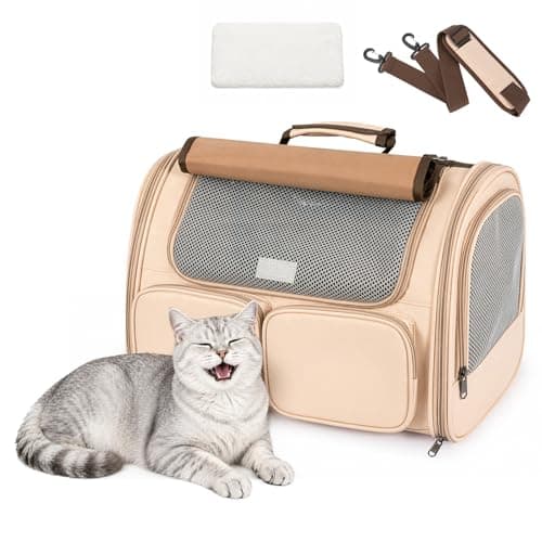 Cat Carrier Airline Approved, Soft Sided Pet Carrier with Expandable Fleece Mat, 4 Mesh Windows, 4 Storage Pockets, Adjustable Shoulder Strap, Travel Bag for Cats, Kittens, Puppies and Small Dogs