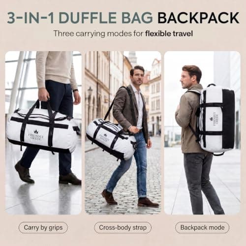 The Friendly Swede Water-Resistant Duffle Bag Backpack, 500D PVC,90L White — view 3
