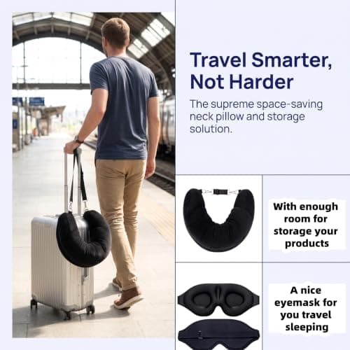 2-in-1 Storage Neck Bag and Stuffable Neck Pillow with Eye Mask for Travel — view 5