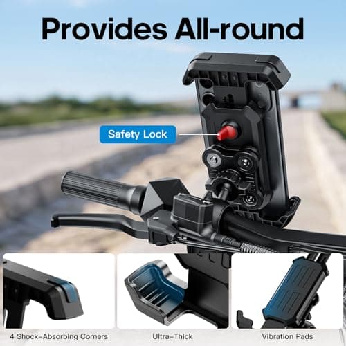 Wallke Motorcycle Phone Mount w/Dual Vibration Dampener & Anti-Theft Lock, Anti-Shake Bike Phone Holder, 360° Rotate Handlebar Ebike Phone Holder for Scooter Dirt Bike ATV, Fit 4.7-7” All Smartphone — view 6