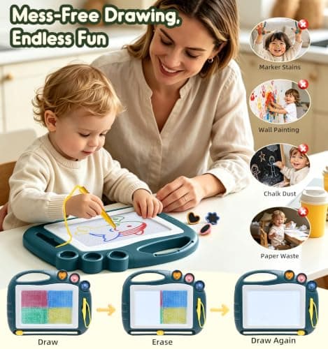 AiTuiTui Magnetic Drawing Board Travel Size, Erasable Doodle Sketching Writing Pad Travel Games for Kids in Car, Early Education Learning Skill Development Toy for Girls Age 3 4 5 Year Old, Dark Green — view 3