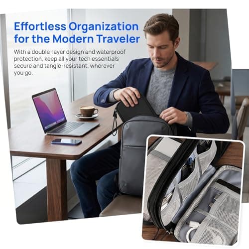 Solvio Travel Cable Organiser Bag, Double Layer Tech Pouch for Gadgets, Waterproof Electronics Accessories Storage Case, Holiday Essentials for Men Women, Portable Charger Bag for Trip, Black — view 6