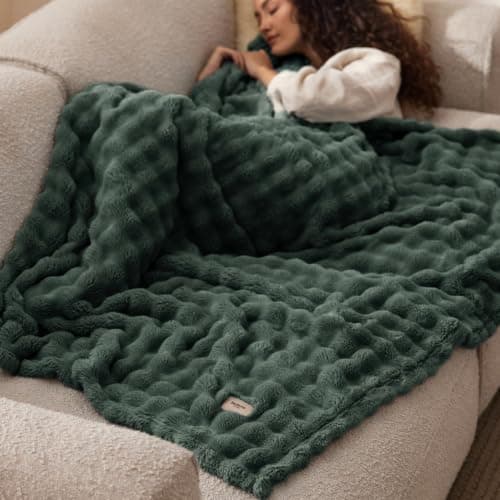 Bedsure Bubble Fleece Throw Blanket - Lightweight, Sage Green, 150x200cm — view 4