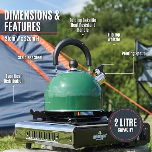 Milestone Camping 24869 2L Whistling Camping Kettle/Pouring Spout and Heat-Resistant Folding Handle/Camping, Fishing, Workshops and Garages — view 2