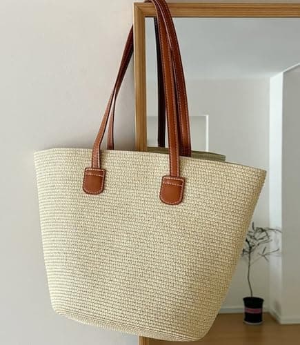 NTUOCAW Straw Beach Bag for Women Summer Beach Bag Large Beach Tote Bag Woman Shoulder Bag for Beach Travel Shopping Vacation Swim Pool Holiday Essentials Beach Tote Bags with Zipper (45cm*30cm*14cm) — view 3