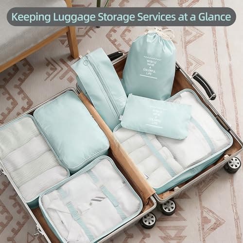 12Pcs Packing Travel Cubes for Suitcase Luggage Organizers with 5 Drawstring Bags,Suitcase Organiser Bag with Waterproof Shoe Storage Bag Compression Pouches Blue — view 6