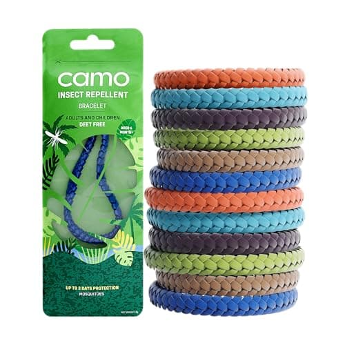 Camo Insect Repellent Anti Insect Bands, 12 Leather Adjustable Bracelets, Superior Strength UK Made Formulation, 250 Hrs of Natural Protection, Deet Free