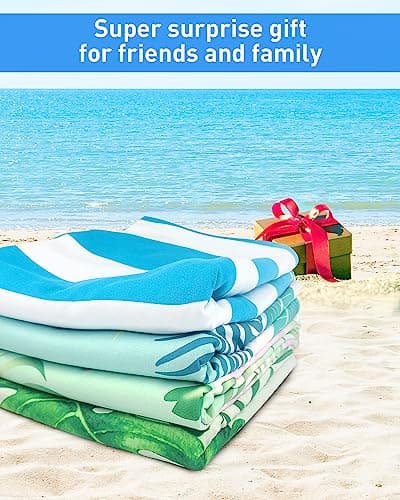 Victoper Microfiber Beach Towel d Rapid Drying Sand Free Soft Compact Lightweight Qualities Beach Towels for Adults Ideal for Swimming Beach Yoga Camping Gym Carry Bag Sky Blue Stripes 63x35 Inch — view 6