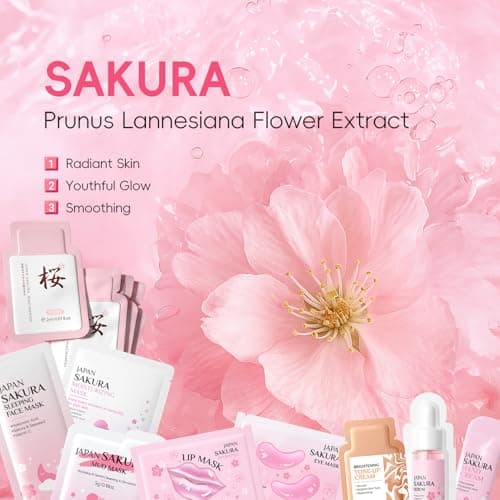 Sakura Face Mask Set 40PCS - Sakura Skincare Gift Set - Cherry Blossom Face Mask Hamper with Sheet, Mud, Sleeping,Lip & Eye Masks - Ultimate Pamper Beauty Bag for Women & Teenage Girls — view 3