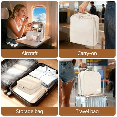 Travel Makeup Bag, CS COSDDI Make Up Bags for Women Large Capacity Cosmetic Bags Waterproof Toiletry Bag with Luggage Compartment Tie and Detachable Mirror, Leather Portable Standing Makeup Bag — view 6
