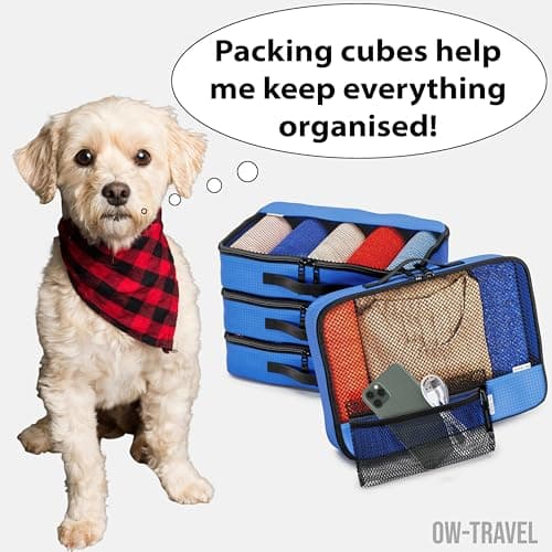 OW-Travel Packing Cubes for Suitcases 5 Pcs Blue Medium with Mesh Zip Pouch — view 2