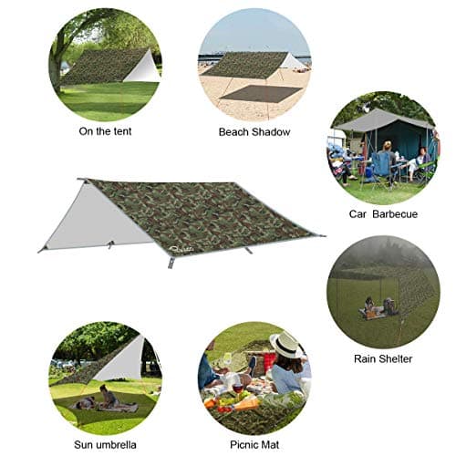 RYACO Hammock Rain Fly Tent Tarp, 3m x 3m Tarpaulin Portable Sunshade Lightweight Waterproof Groundsheet Windproof Camping gazebo Picnic Mat Anti UV Sun Shelter for Camping Travel Beach (Camo No.1) — view 6