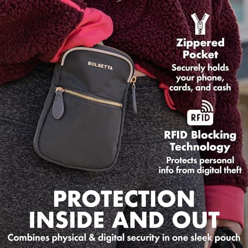Bolsetta Magnetic Hip Pouch - RFID Blocking Pouch and Key Fob Protector - Zippered Pocket, Magnetic Snaplock Attachment - Lightweight Travel Wallet, Hip Bag for Concerts and Daily Errands - Black — view 5