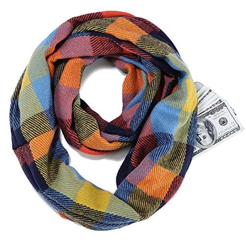 LA HAUTE Women's Checkered Infinity Loop Scarf with Zipper Pocket Secret Hidden Pocket Travel Cashmere Snood Shawl — view 2