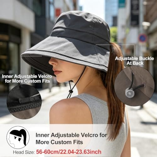 AYPOW Women Sun Hat UV Protection Wide Brim Bucket Hats, Quick-Drying Water-Resistant Fold Up Brim Summer Beach Cap, Foldable Adjustable Garden Caps for Outdoor Fishing Travel Hiking Dark Grey — view 5