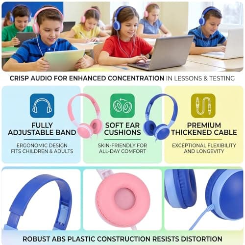 Xnukaw Children Headphones Wired 3.5mm Jack 12 Pack with 4ft Cable — view 4