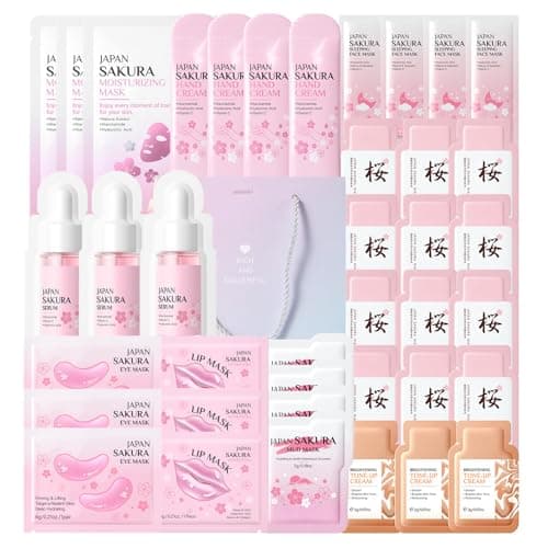 Sakura Face Mask Set 40PCS - Sakura Skincare Gift Set - Cherry Blossom Face Mask Hamper with Sheet, Mud, Sleeping,Lip & Eye Masks - Ultimate Pamper Beauty Bag for Women & Teenage Girls