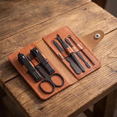 Manicure Set, 7-in-1 Professional Stainless Steel Nail Care Kit with Travel Case, Pink and Brown (Brown)