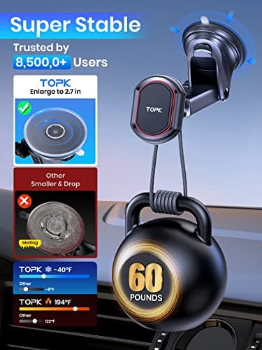 TOPK Car Phone Holder, Magnetic Phone Car Mount for Windshield and Dashboard,[Strong Suction] Adjustable Long Arm with Strongest Magnet for Cellphones — view 2
