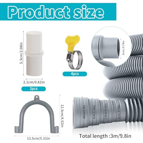 Collapsible Caravan Waste Pipe Extension, 3M Universal RV Waste Water Hose Adaptor Kit with 2 Extender Connectors 4 Pipe Clamps and U Bracket for Motorhome, Camper & Trailer — view 2