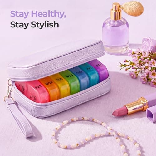 AUVON Weekly Pill Organiser with PU Leather Bag for Women, Dual Protection — view 2