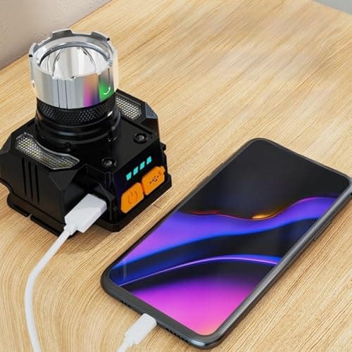 Rechargeable Head for torch with Motion Sensor - LED Headlamp Waterproof IPX4 for Running Camping Fishing Hiking Cycling Dog Walking Adults Kids Lightweight Adjustable Focus 60° Tilt USB C Charging — view 3