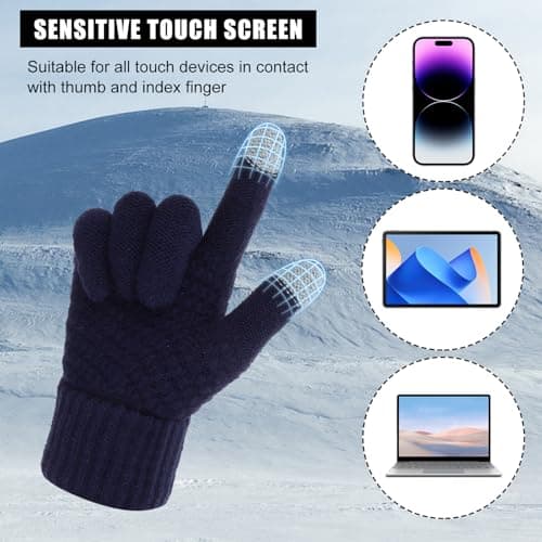 Women's Winter Warm Touchscreen Gloves, Thermal Knit Soft Fleece Lined Gloves Winter Texting Gloves Elastic Cuff Anti-Slip Gloves(Navy Blue) — view 3