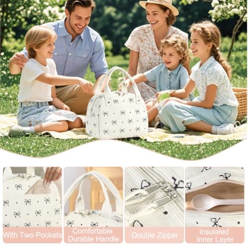 Binoster Lunch Bags for Women Insulated Cooler Lunch Bag Adults Kids Packed Lunch Box Tote Bag Cute Girls Ladies Lunch Bags for Work School Picnic Travel Beach Gifts for Women Her Wife Preppy Stuff — view 5