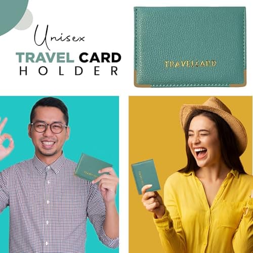 FATASH Travel Card Holder, PU Leather Oyster Card Cover, Bus Pass, Rail Ticket, Photo ID Wallet with 4 Pockets, Compact & Slim Unisex RFID Blocking Credit Card Case for Men, Women & Kids - Sky Blue — view 2