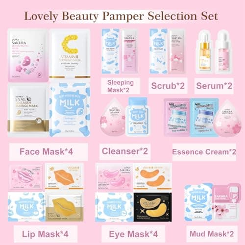 25PCS Face Masks Skincare Set, Pamper Gifts for Women, Travel Skincare Set with Cleanser, Mud Mask, Sleeping Mask, Serum Cream, Eye&Lip Mask, Gifts for Teenage Girls, Skin Care Gift Sets for Women — view 2