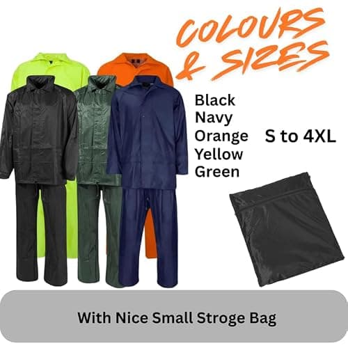 Unisex Waterproof Rain Suit Set – PVC Rain Jacket & Trousers for Men & Women | 2-Piece Lightweight Rainwear | Windproof, Packable Workwear Black S — view 6