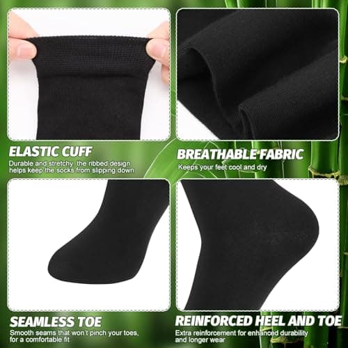 Zuimei 6 Pairs Bamboo Socks for Women, Breathable Crew Seamless Black Socks — view 6