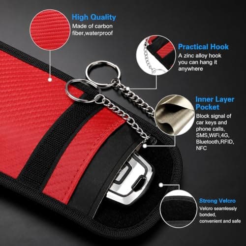 Diyife 2 Pack Faraday Pouch, RFID NFC Car Key Signal Blocker Pouch, Full Shielding Keyless Entry Anti-Theft Relay Attack Faraday Bag for Car Motorcycle Keys, Bank Cards and ID Cards, Red — view 2