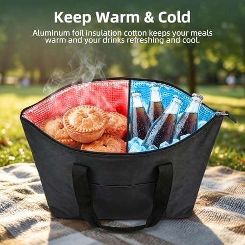 JIESHEPR Cool Bag 20L Large Insulated Picnic Bag, Foldable Leakproof Cooler Box for Camping, Beach & Travel, Thermal Food Delivery Storage for Hot & Frozen Goods, Reusable Lunch Tote (Black) — view 3
