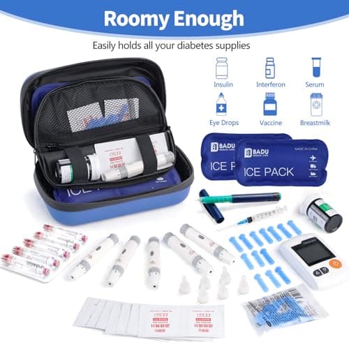 HIMDUZE Insulin Cooler Travel Case TSA Approved Refrigerated Medicine Cooler for Travel w/Thermometer Temperature Diabetic Case w/2 Reusable Ice Packs for Daily Life Trip, Blue — view 3