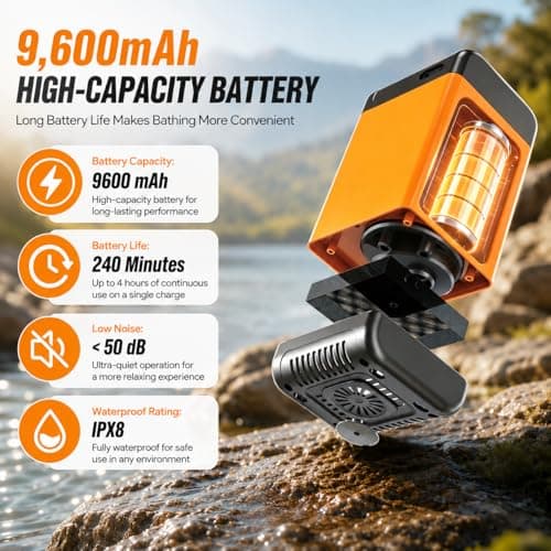 Camping Shower, 4H Runtime 9600mAh Rechargeable Portable Shower Pump — view 2