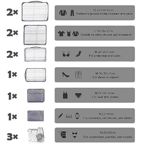 12 PCS Large Packing Cubes for Suitcases Various Sizes Suitcase Organiser Bags Lightweight Waterproof Luggage Organiser Bags (12, Gray) — view 5