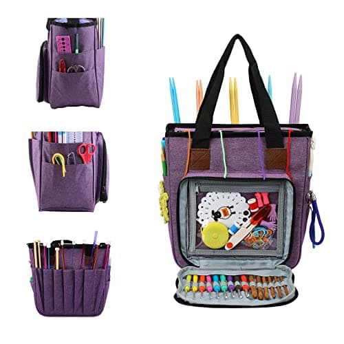 KOKNIT Yarn Storage Containers, Portable Travel Craft Tote Bag with Pockets for Crochet Hooks,Knitting Needles and Accessories, Wonderful Yarn Bag for Beginners — view 3