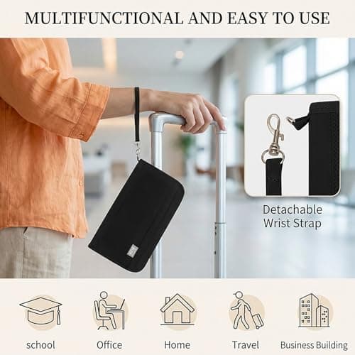wellrun RFID Blocking Passport Holder,Travel Wallet for Family Trips,Waterproof Document Organizer for Passports,Cards,Cash,Tickets Pen,ID Holder,Compact Essentials Case,Black — view 5