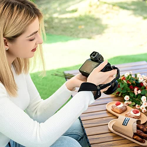 Neoprene Camera Wrist Strap with Quick Release Camera Hand Strap for Canon R5 R6 M200 M100 M50 M10 M6 750D 800D 200D R RP Sony A6600 A6100 A6500 A7R3 Nikon D7500 D5600 D3500 D3400 Z7 Z6 DSLR SLR Strap — view 3