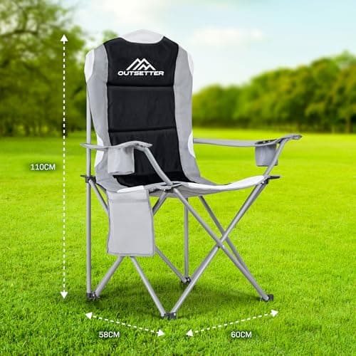 Camping Chair,Premium Padded Folding Camping , Outdoor Seats with High Back & Cup Holder & Side Pockets,Waterproof Chair 120kg Weight Capacity for Garden Picnic Beach Directors(Black) — view 6